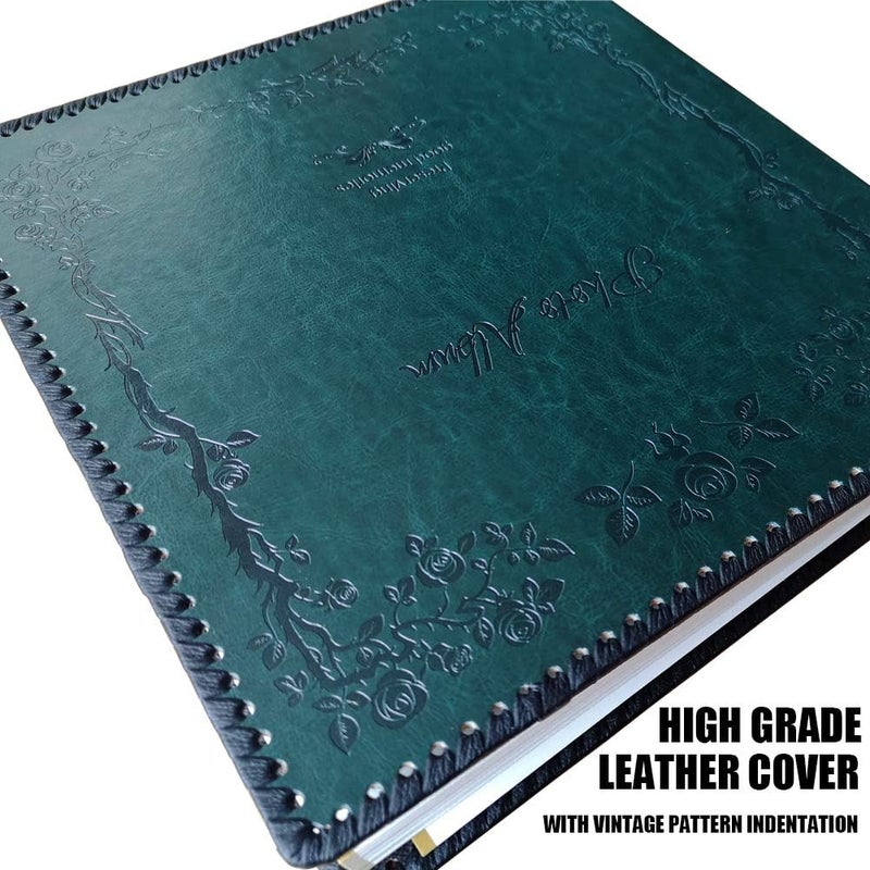 TOTOCAN Photo Album Self Adhesive Pages, Large Self-Stick Page Picture Album Leather Vintage Inspired Cover, Hand Made DIY Albums Holds 3X5, 4X6, 5X7, 6X8, 8X10 Photos (11.6"x10.8" 40pgs, DarkGreen) - Image 2
